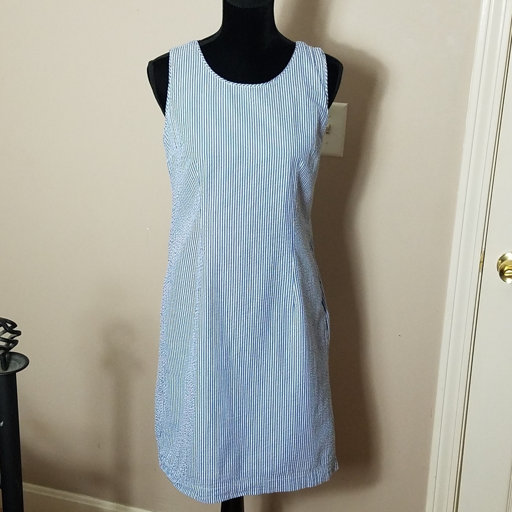 Warm weather preppy staple ☀️🌸 L.L. Bean ( seersucker) Blue and White Dress